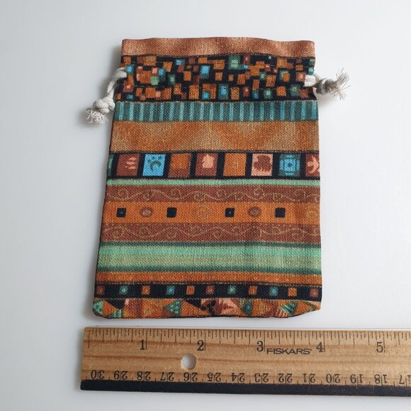 Southwestern Fabric Drawstring Pouches Set Of 4 Multicolor Geometric Pattern Han - Picture 2 of 4